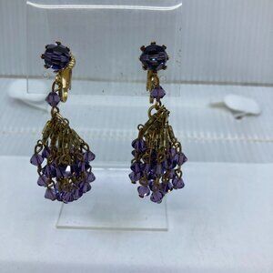 Vtg MIRIAM HASKELL ? amethyst glass brass waterfall dangle earrings